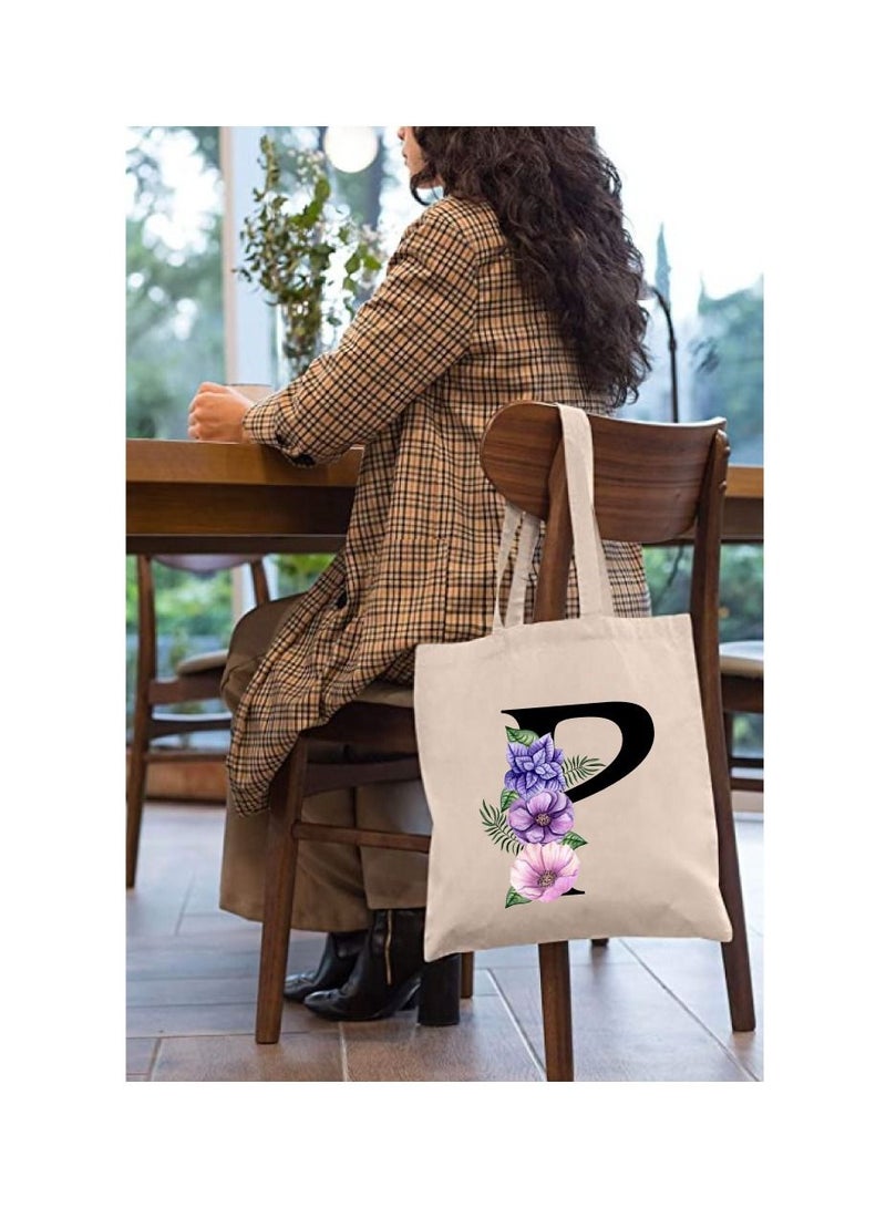 PRINTSHOP4ME Eco-Friendly Canvas Cotton Tote Bag with Floral Design on Initial Letters Printed Bridesmaids Bags for Women- Reusable Shopping Bag, Party Gift Idea and Cotton Gift Bag - Image 3