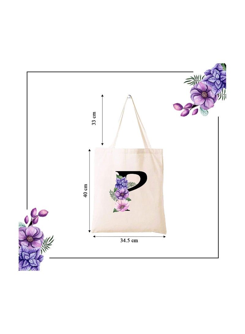 PRINTSHOP4ME Eco-Friendly Canvas Cotton Tote Bag with Floral Design on Initial Letters Printed Bridesmaids Bags for Women- Reusable Shopping Bag, Party Gift Idea and Cotton Gift Bag - Image 5