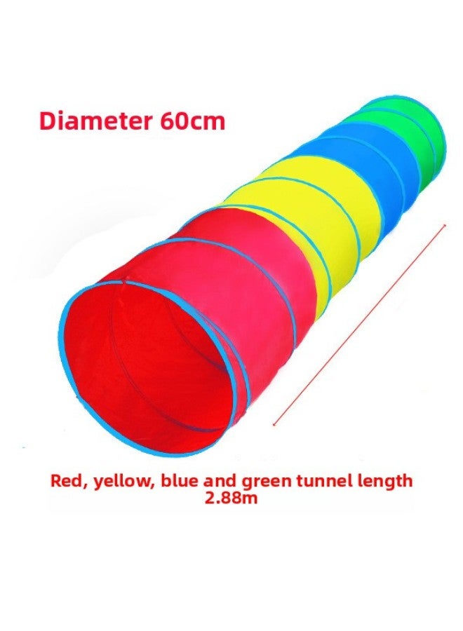 Sunshine Rainbow Tunnel Crawling Tube Sensory Training Caterpillar Baby Children's Drilling Toy Kindergarten Educational Tool-Color:Thickened 60* 2.88m Red, Yellow, Blue And Green - Image 1