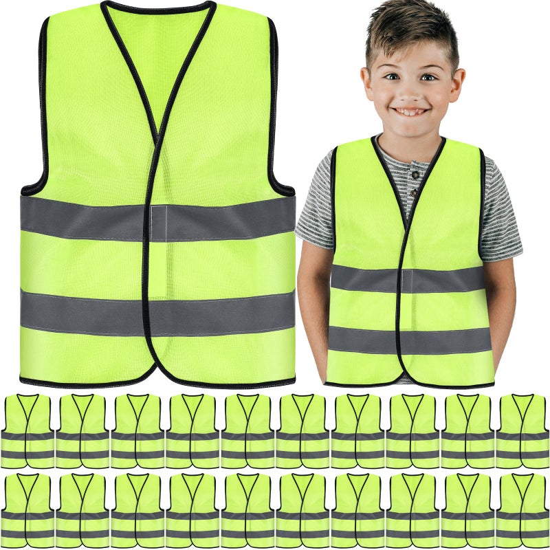 Zhanmai 20 Pcs Kids Safety Vest Bulk High Visibility Reflective Construction Vest with Strips Neon for Traffic Child Outdoor (Yellow) - Image 1