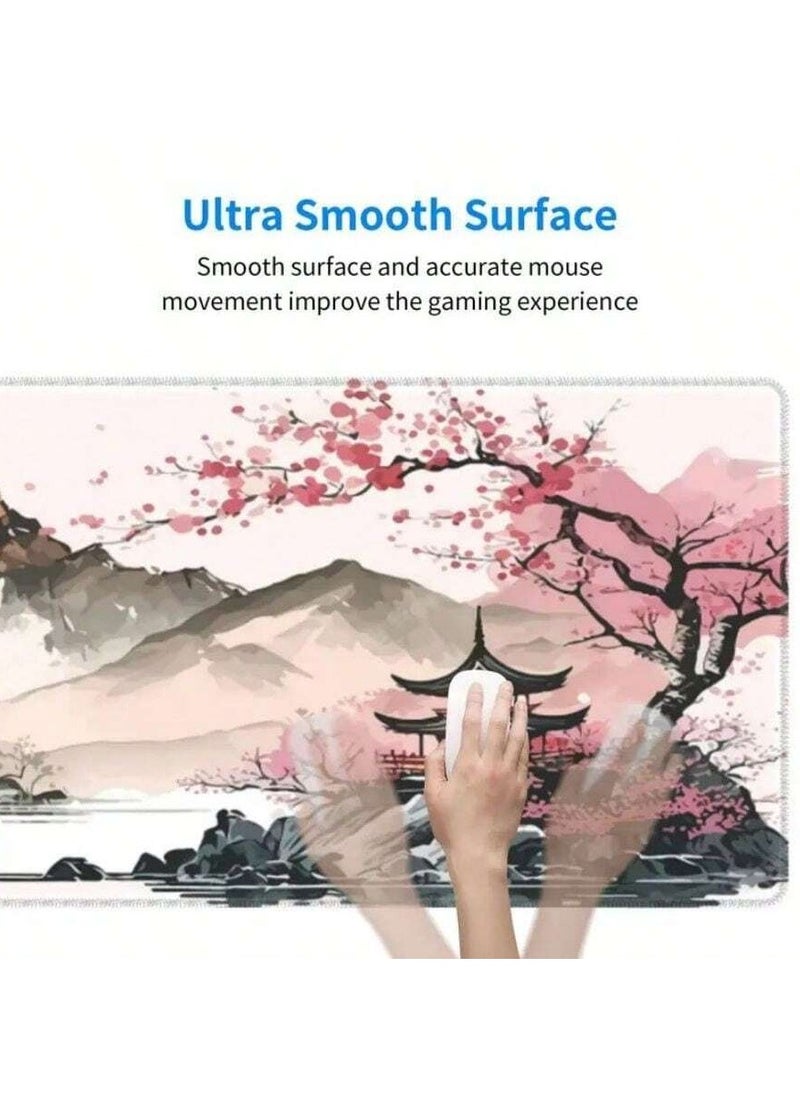 Generic Gaming Mouse Pad of Cherry Blossom,XL Non-Slip Keyboard and Mouse Pad for Office and Home,80*30cm  - Image 4