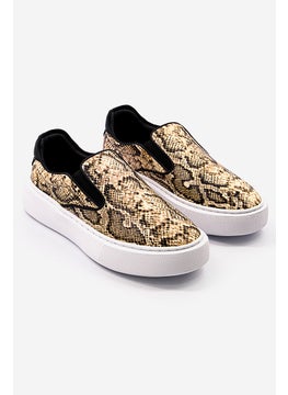 Women Comfort Python Slip On Shoes, Beige