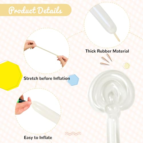 HYKJNBW 100Pcs Clear 260 Balloons, Long Balloon for Tying Balloon Arch, Long Skinny Clear Balloons for Twisting Ballons Animal balloons Birthday Party Wedding Festival Decorations - Image 3