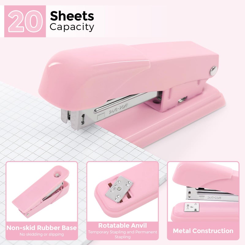 SKYDUE Pink Office Supplies Set, Pencil Holder for Desk,Gel Pen, Stapler, Tape Dispenser, Scissors,Clips and 1000pcs Staples, Office Decor for Women, Pink Desk Accessories - Image 4