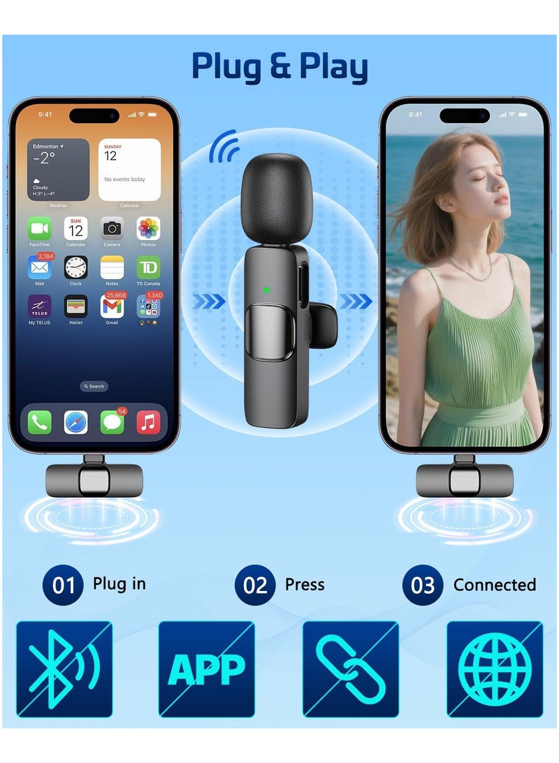 INSIJAM Pink Wireless Lavalier Microphone for iPhone and Android - Mini Clip-On Mic with Noise Cancellation 65ft Range 8H Battery USB-C/Lightning - for TikTok YouTube Podcast Live Streaming - Image 3