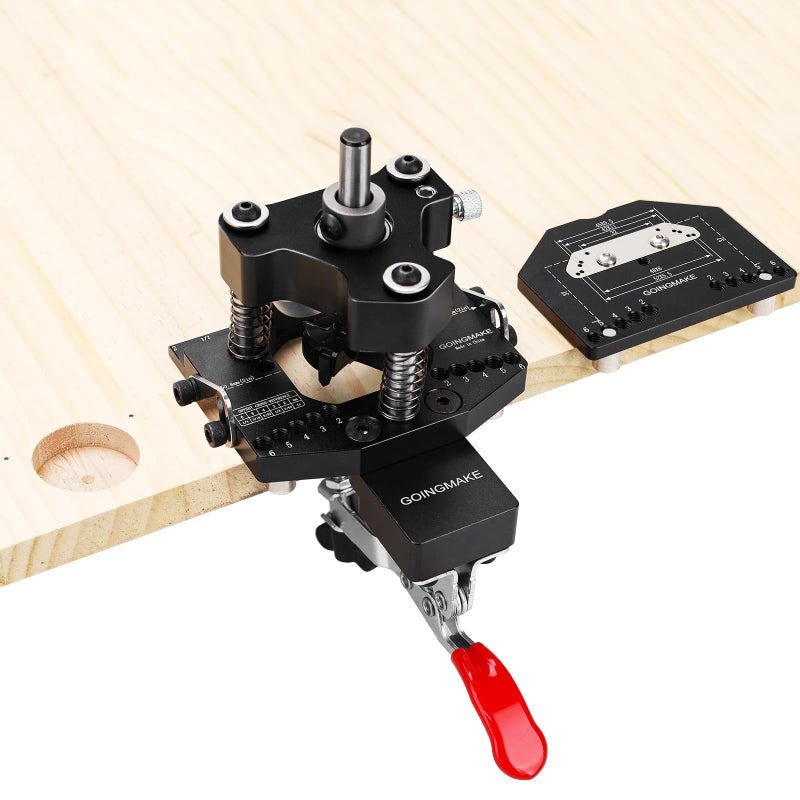 GOINGMAKE 3Axis Concealed Hinge Jig Ultra with Extra Hinge Screw Hole Guide and Quick ClampMetal Cabinet Hinge Jig35mm Cabinet Door Hinge Jig Drill GuideWoodworking Cabinet Doors Mounting Tool