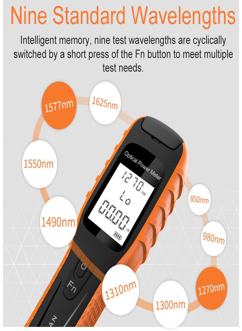 Mini Optical Power Meter High Precise Rechargeable Optical Fiber Detector 9 Standard Wavelength Cycle Switching with Frequency Recognition LED Flashlight Self-calibration Function - Image 4