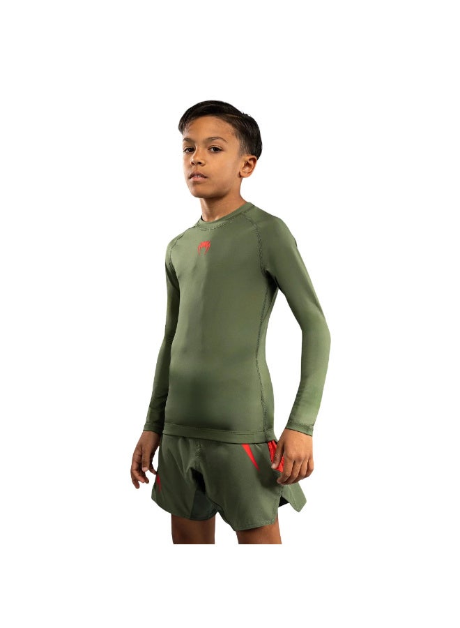 VENUM CONTENDER KIDS RASHGUARD LONGSLEEVES ARMY GREEN/ORANGE - Image 2