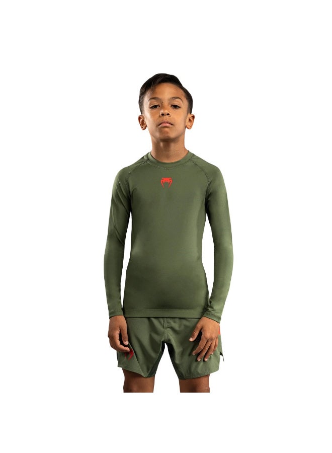 VENUM CONTENDER KIDS RASHGUARD LONGSLEEVES ARMY GREEN/ORANGE - Image 1