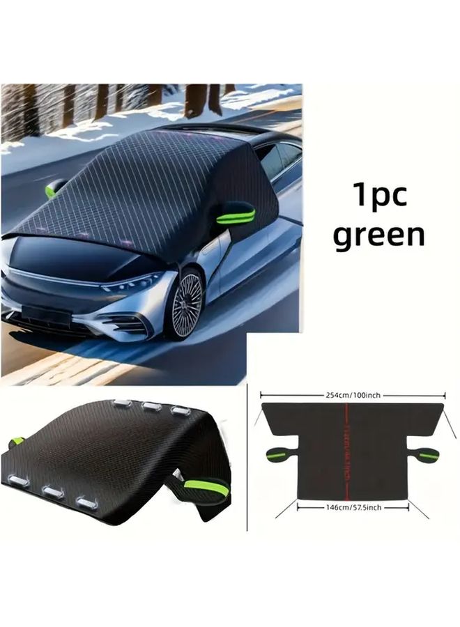 Universal Fit Oxford Cloth Car Windshield Cover Green Ears 6 Magnets UV Protection Snow Shield Easy Install Durable Winter Driving Accessory High Quality Material For Safe Snowy Roads Magnetic Anti Static Dash Cam Cover - Image 2
