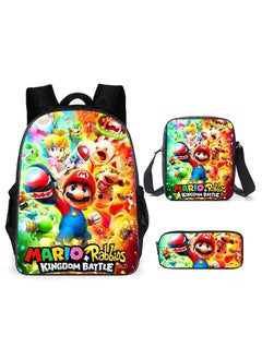 Generic Mario cartoon backpack, primary and secondary school student backpack, large capacity backpack, three piece set, single shoulder bag, pencil case, unisex 