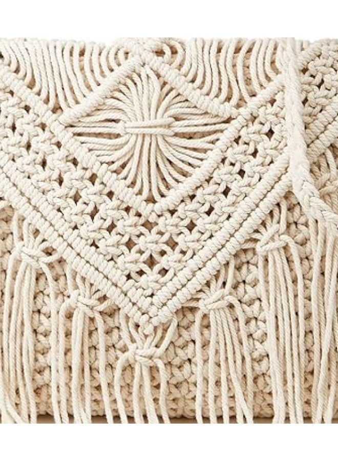 HMK CRAFTS Premium White Macrame Shoulder Bag with Circular Mandala Pattern and Intricate Boho Handwork. - Image 1