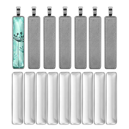 DROLE 60Pcs Pendant Trays and Cabochons-30Pcs Rectangle Bezel Pendant Trays and 30Pcs Glass Dome Cabochon Tiles for Jewelry Making White K - Image 1