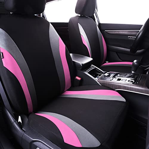 CAR PASS Line Rider Sporty Cloth 11PCS Universal Fit Car Seat Cover 100 Breathable with 5mm Composite Sponge InsideAirbag Compatible3zipper BenchFull Set Black and Pink - Image 3
