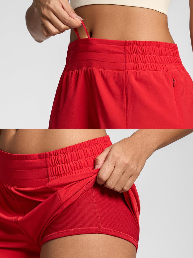 MCEDAR Women's Athletic Shorts for Gym Workout Shorts 2.5" Quick-Dry Lightweight Running Short with High Waisted Zip Pockets(Red,M) - Image 5