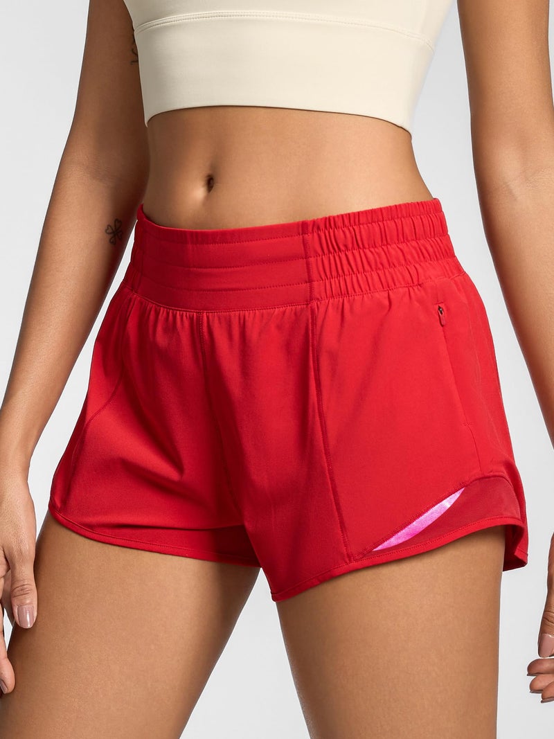 MCEDAR Women's Athletic Shorts for Gym Workout Shorts 2.5" Quick-Dry Lightweight Running Short with High Waisted Zip Pockets(Red,M) - Image 2
