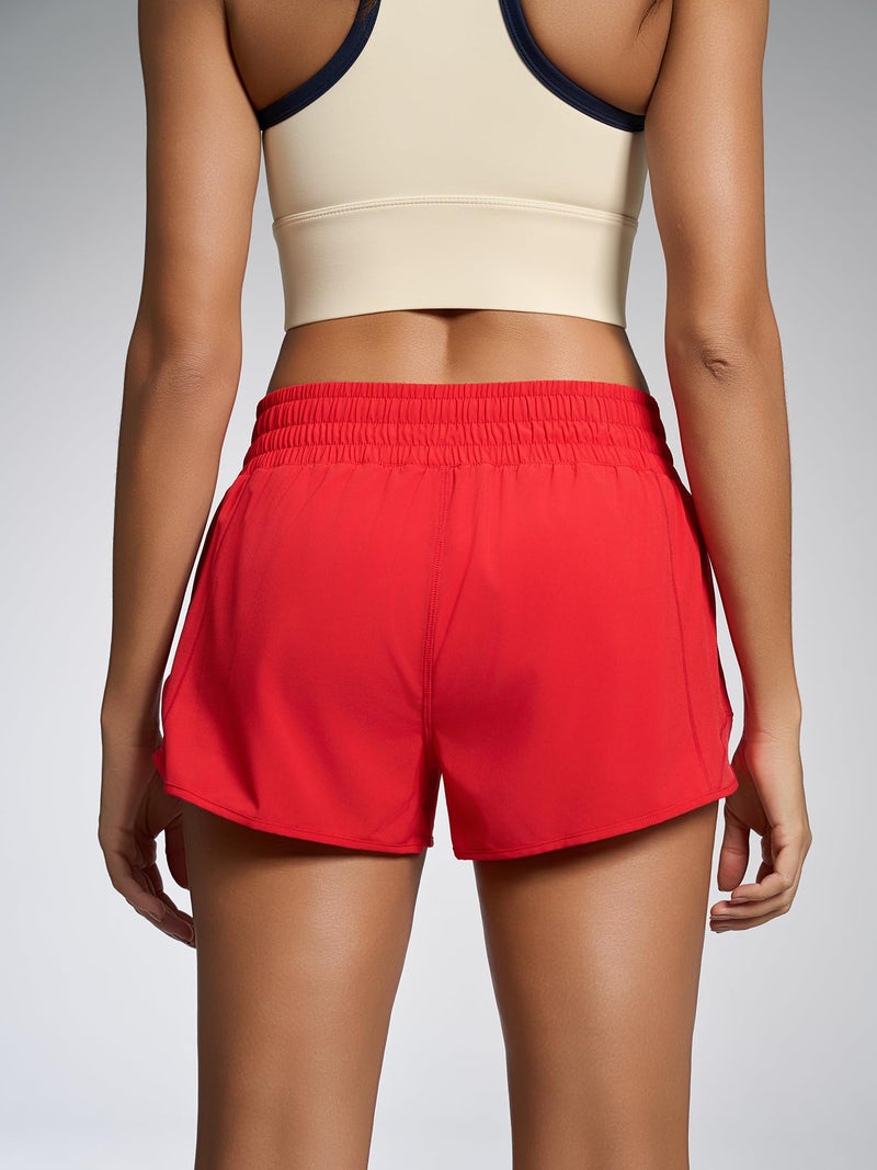 MCEDAR Women's Athletic Shorts for Gym Workout Shorts 2.5" Quick-Dry Lightweight Running Short with High Waisted Zip Pockets(Red,M) - Image 4