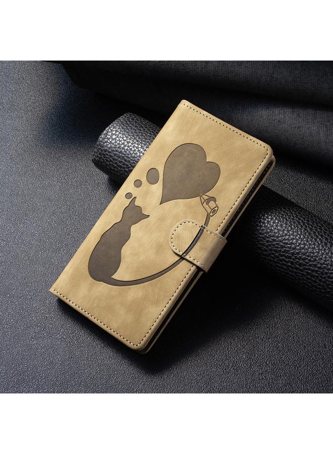 S-TOP Case For Samsung Galaxy A56 5G Pen Heart Cat Embossed Leather Phone Case - Image 2