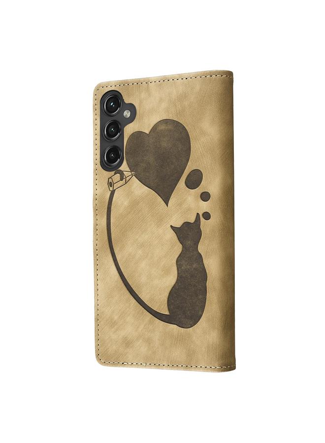 S-TOP Case For Samsung Galaxy A56 5G Pen Heart Cat Embossed Leather Phone Case - Image 3