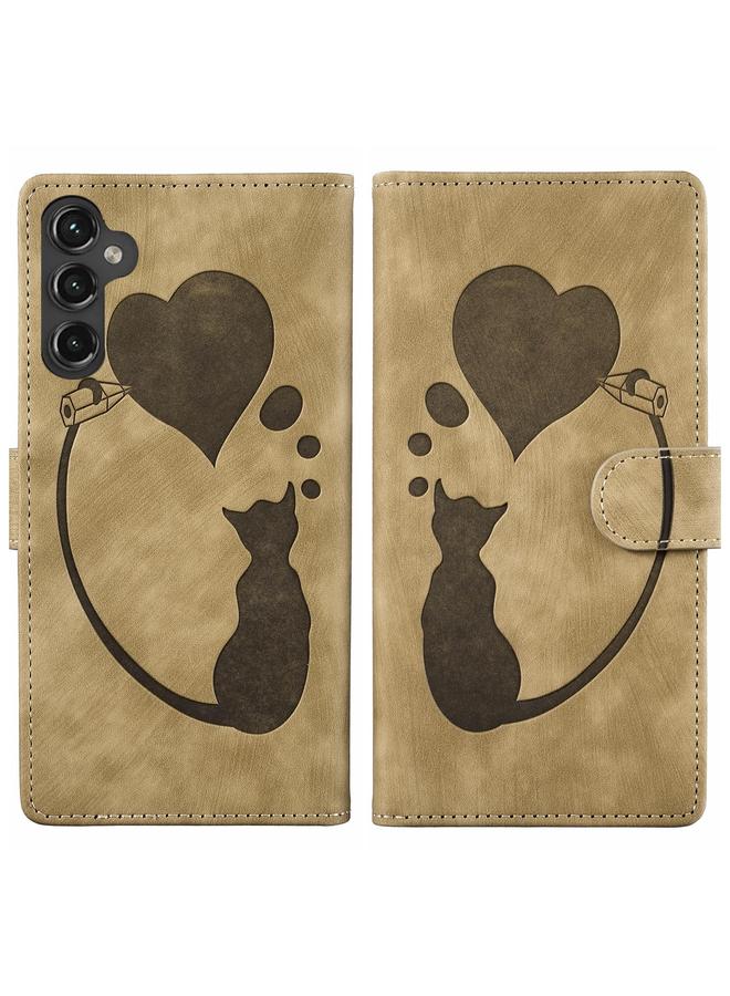 S-TOP Case For Samsung Galaxy A56 5G Pen Heart Cat Embossed Leather Phone Case - Image 1