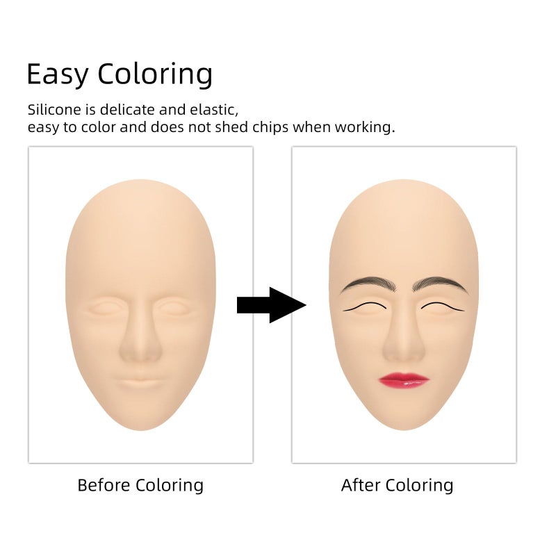 JimKing Tattoo Practice Skin Head, 3pcs Soft Rubber Fake Skin for Permanent Makeup Microblading Eyebrow Lip Eyeliner Tattooing, 1pcs Facial Tattoo Training Skin Support Base - Image 3