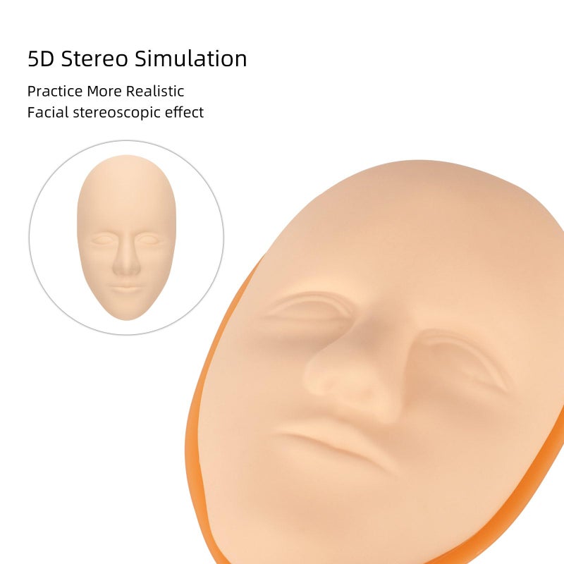 JimKing Tattoo Practice Skin Head, 3pcs Soft Rubber Fake Skin for Permanent Makeup Microblading Eyebrow Lip Eyeliner Tattooing, 1pcs Facial Tattoo Training Skin Support Base - Image 4