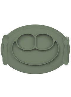 ezpz Mini Baby Feeding Set - Baby Led Weaning - 100% Silicone Silicone Baby Feeding Set, Plate, Fork & Spoon For Infants + Toddlers - Olive  - Image 1