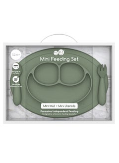ezpz Mini Baby Feeding Set - Baby Led Weaning - 100% Silicone Silicone Baby Feeding Set, Plate, Fork & Spoon For Infants + Toddlers - Olive  - Image 5