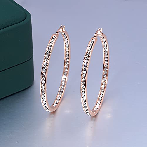 CiNily Ladies Earring Hoops-Large Hoops Rose Gold Plated Hoop Earrings for Women White Cubic Zirconia Big Hoop Earrings Hypoallergenic for Sensitive Ears - Image 2