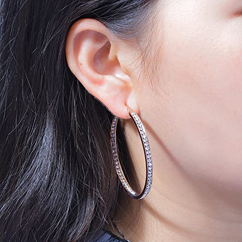 CiNily Ladies Earring Hoops-Large Hoops Rose Gold Plated Hoop Earrings for Women White Cubic Zirconia Big Hoop Earrings Hypoallergenic for Sensitive Ears - Image 4