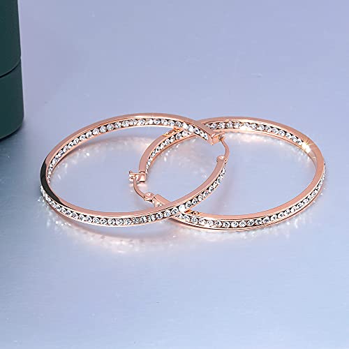 CiNily Ladies Earring Hoops-Large Hoops Rose Gold Plated Hoop Earrings for Women White Cubic Zirconia Big Hoop Earrings Hypoallergenic for Sensitive Ears - Image 5