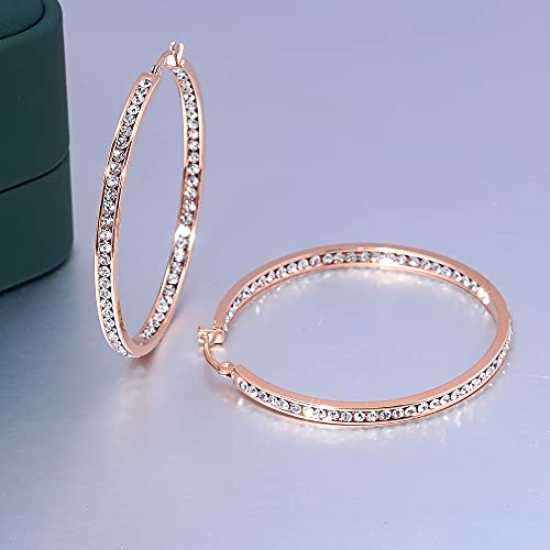 CiNily Ladies Earring Hoops-Large Hoops Rose Gold Plated Hoop Earrings for Women White Cubic Zirconia Big Hoop Earrings Hypoallergenic for Sensitive Ears - Image 3