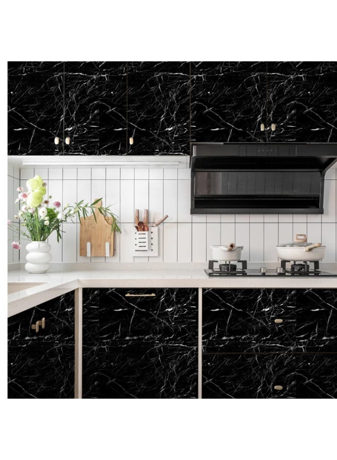 Bukela 1 Roll Self-Adhesive Kitchen Stickers, Waterproof And Oil-Proof Self-Adhesive Wall Stickers, Stove Countertop Ceramic Tile Cabinet Table Renovation Wallpaper, Marble Film Wallpaper For Bathroom Washbasin, Marble Wall Stickers(Black) - Image 4