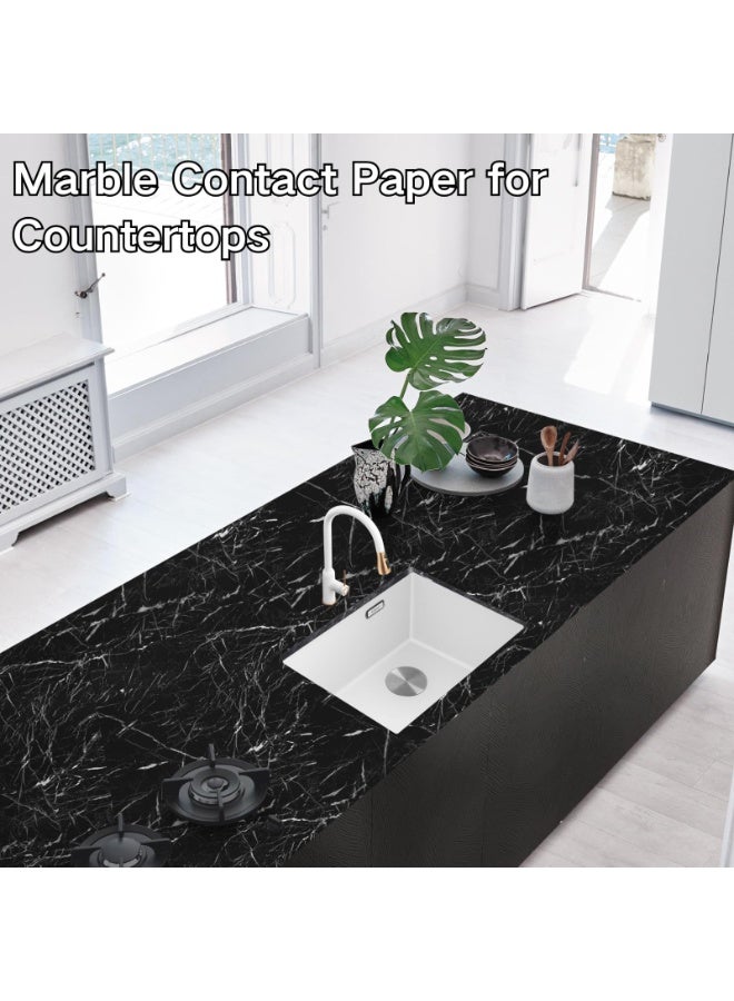Bukela 1 Roll Self-Adhesive Kitchen Stickers, Waterproof And Oil-Proof Self-Adhesive Wall Stickers, Stove Countertop Ceramic Tile Cabinet Table Renovation Wallpaper, Marble Film Wallpaper For Bathroom Washbasin, Marble Wall Stickers(Black) - Image 2