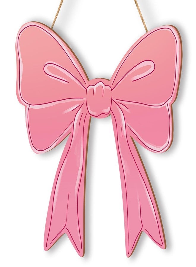 KOYILTD Pink Bow Decor Cute Bow Wooden Hanging Sign Pink Room Decoration Wooden Coquette Wall Art Preppy Room Decor for Home Bedroom Living Room Nursery (Cute) - Image 1