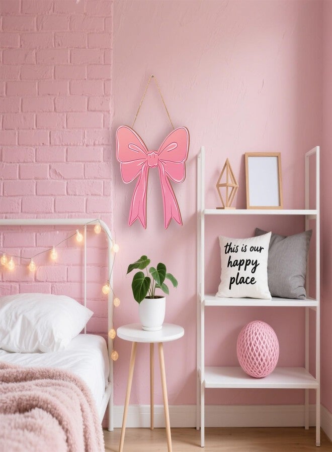 KOYILTD Pink Bow Decor Cute Bow Wooden Hanging Sign Pink Room Decoration Wooden Coquette Wall Art Preppy Room Decor for Home Bedroom Living Room Nursery (Cute) - Image 5