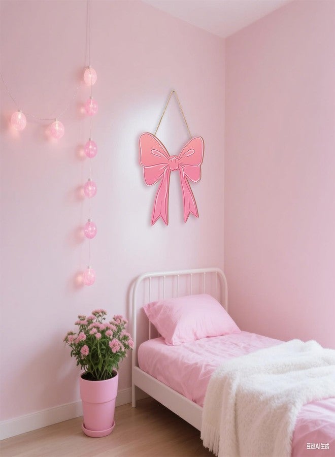 KOYILTD Pink Bow Decor Cute Bow Wooden Hanging Sign Pink Room Decoration Wooden Coquette Wall Art Preppy Room Decor for Home Bedroom Living Room Nursery (Cute) - Image 4
