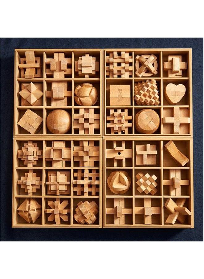 Rosewood Luban Lock Primary School Student Kong Ming Adult Children's Educational Toy Birthday Gift Unlock-Color:Beech Six-piece Set Difficulty Six 【color Box】】 - Image 3