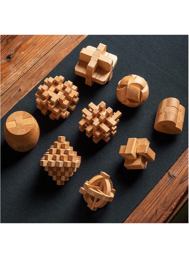 Rosewood Luban Lock Primary School Student Kong Ming Adult Children's Educational Toy Birthday Gift Unlock-Color:Beech Six-piece Set Difficulty Six 【color Box】】 - Image 4