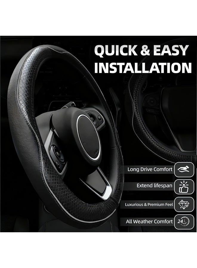 NBTEPEM 6 PCS Car Steering Wheel Cover Set, Microfiber Leather Steering Wheel Covers Universal 14.5-15 inch, Center Console Cover, Seat Belt Cushion, Cup Coaster, Car Accessories Set Black Gray - Image 2