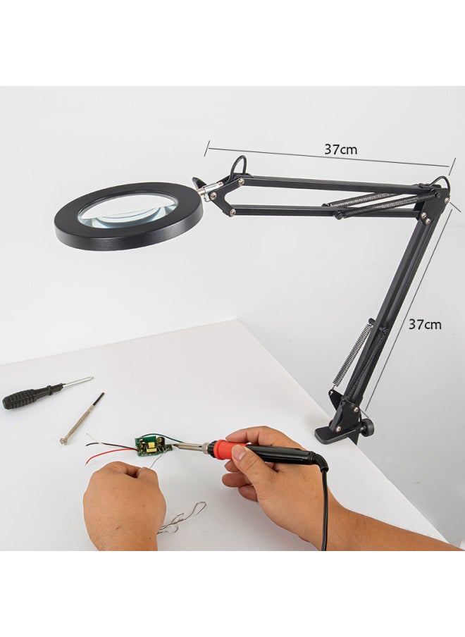 LED Long Arm Magnifying Glass Lamp Eye Protection Desk Lamp Study Dormitory Lamp Clip Desktop Maintenance Magnifying Glass Lamp-Light Source Power:12-Light Color:Long Arm White With Iron Clip (10-speed Dimming/3-speed Color Adjustment + Magnifying Glass) Water Drop Switch