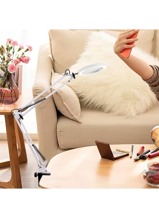 LED Long Arm Magnifying Glass Lamp Eye Protection Desk Lamp Study Dormitory Lamp Clip Desktop Maintenance Magnifying Glass Lamp-Light Source Power:12-Light Color:Long Arm White With Iron Clip (10-speed Dimming/3-speed Color Adjustment + Magnifying Glass) Water Drop Switch