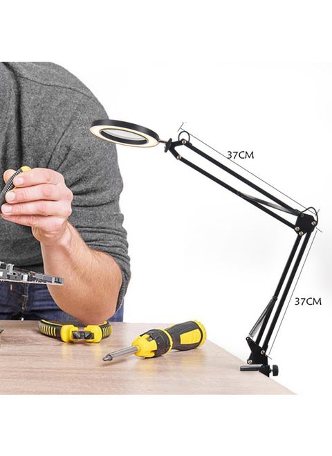 LED Long Arm Magnifying Glass Lamp Eye Protection Desk Lamp Study Dormitory Lamp Clip Desktop Maintenance Magnifying Glass Lamp-Light Source Power:12-Light Color:Long Arm White With Iron Clip (10-speed Dimming/3-speed Color Adjustment + Magnifying Glass) Water Drop Switch