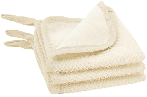 S&T INC. Exfoliating Washcloths, Dual Sided for Face and Body Scrub Towel, 9.9 Inch x 9.9 Inch, Cream, 3 Pack - Image 1