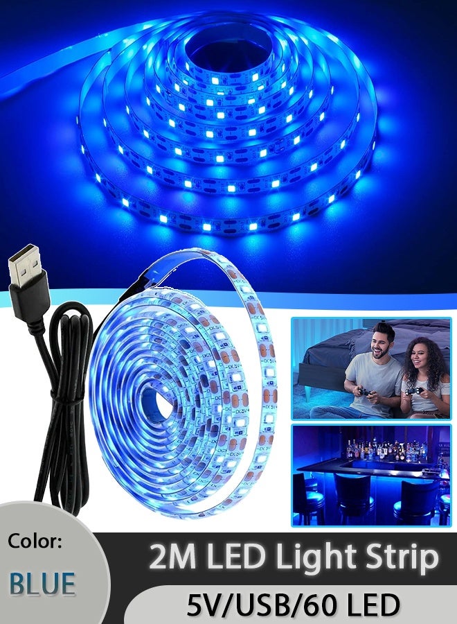 Comysubao 5V USB LED Light Strip Wall Strip Lights Easy to Install, With Good Functionality Flexible Under Cabinet Light for TV Backlighting, Gaming Room, Bedroom, And Indoor Decor, 2m Blue - Image 1