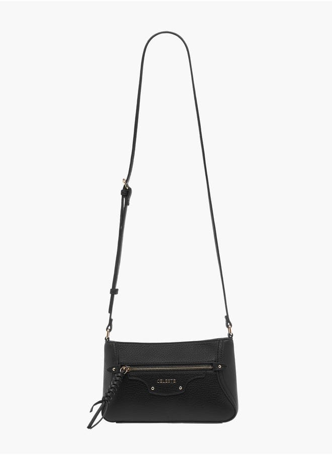 Celeste Womens Textured Crossbody Bag With Zip Closure And Braided Accent  - Image 2