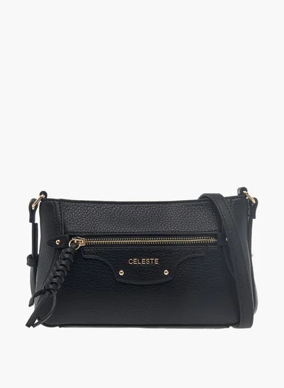 Celeste Womens Textured Crossbody Bag With Zip Closure And Braided Accent