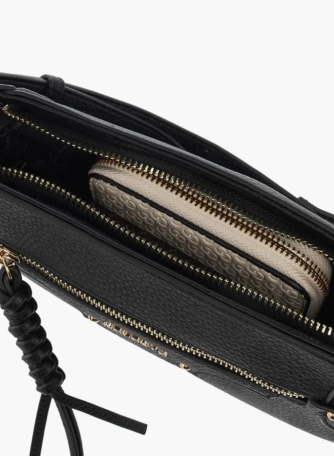 Celeste Womens Textured Crossbody Bag With Zip Closure And Braided Accent