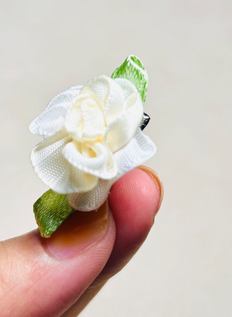 مقاطع شعر بالورود الياسمين من الساتين الأبيض – مجموعة من 6 إكسسوارات زهرية أنيقة للنساء والفتيات - Image 3