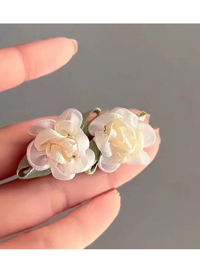 مقاطع شعر بالورود الياسمين من الساتين الأبيض – مجموعة من 6 إكسسوارات زهرية أنيقة للنساء والفتيات - Image 5